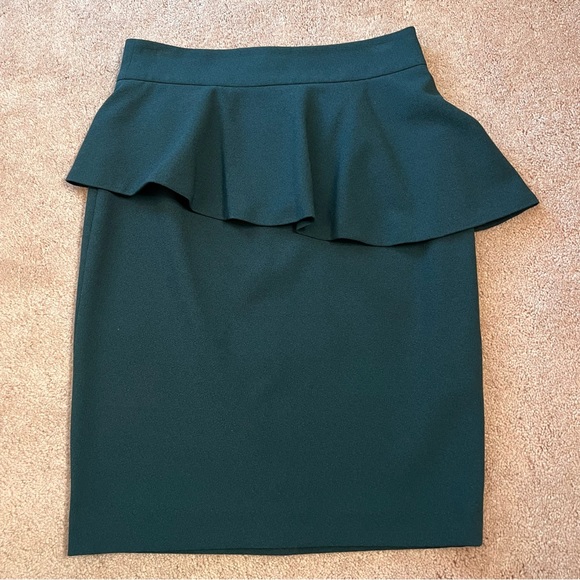 Zara Woman Peplum Pencil Skirt Dark Hunter Green Asymmetric Ruffles. Size Small - Picture 2 of 10